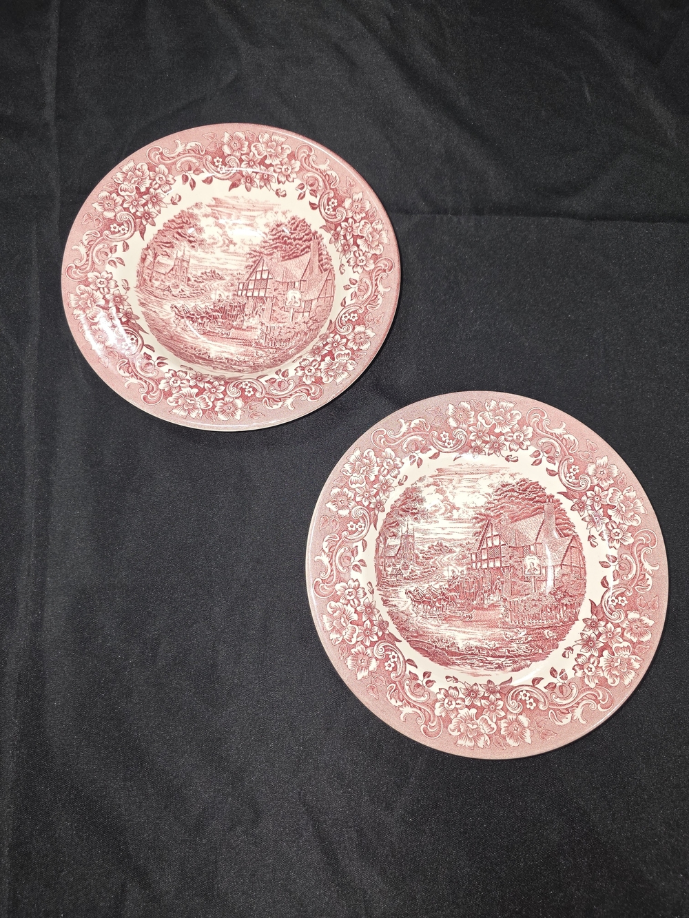 Staffordshire Engravings 17th Century Red Pink & White Floral Plates